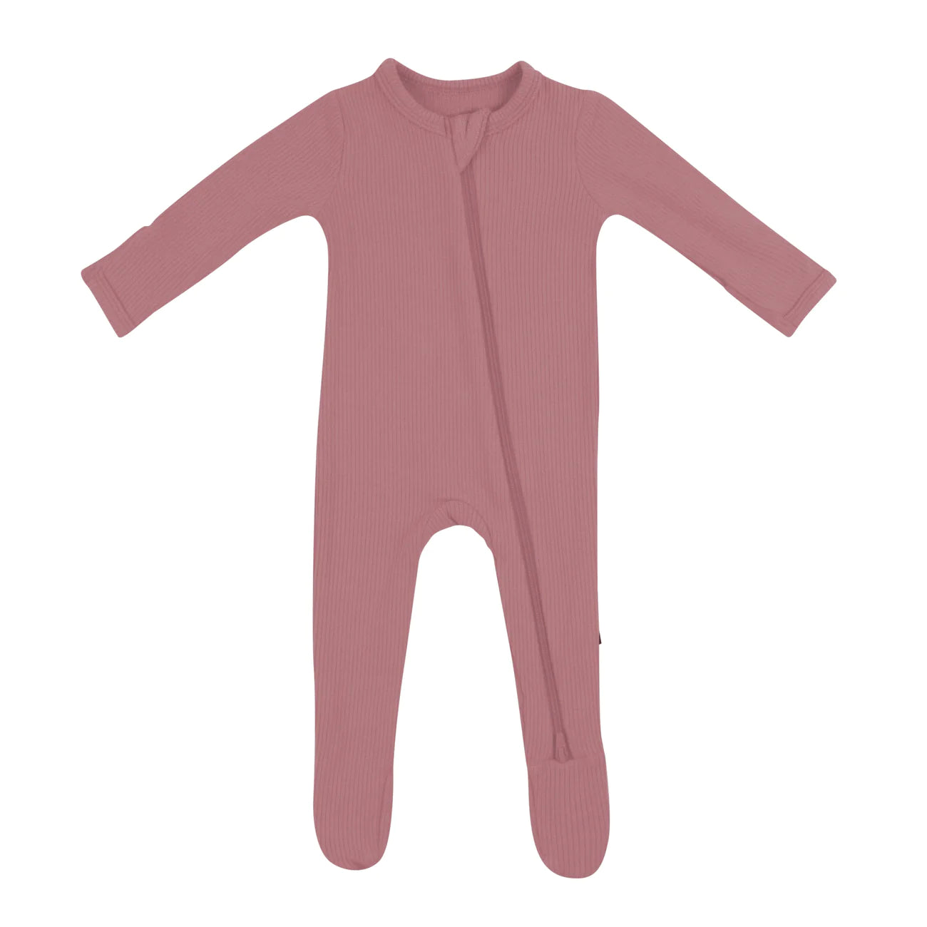 Ribbed Zipper Footie - Dusty Rose