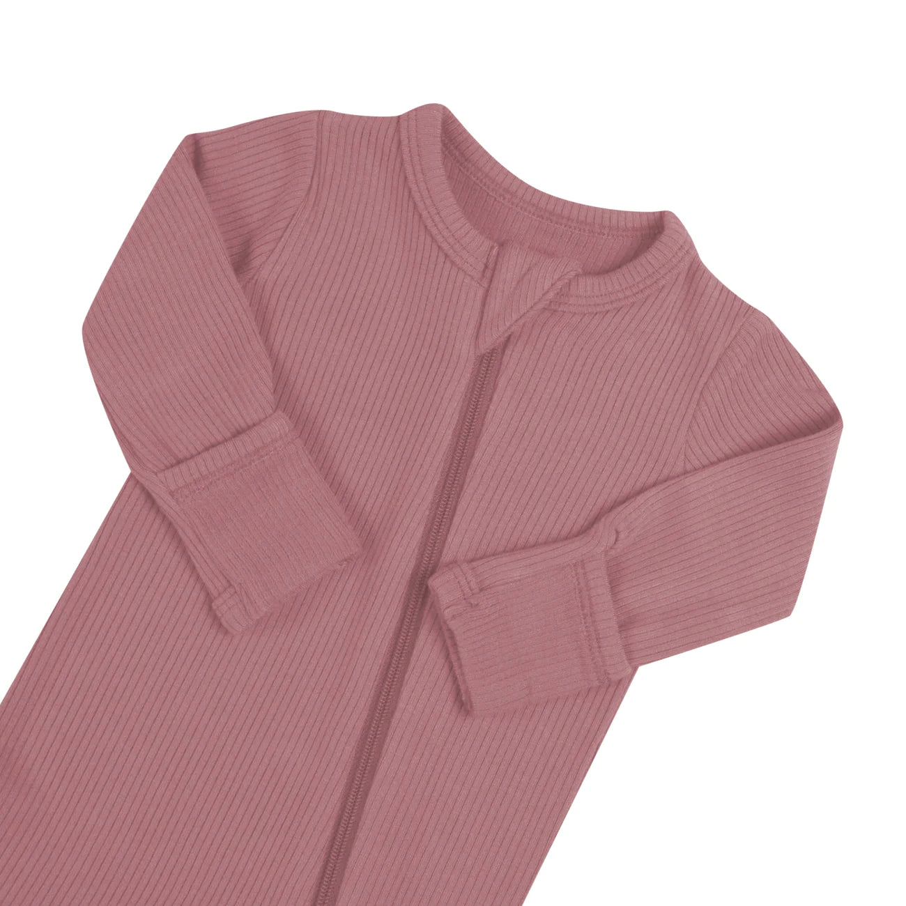 Ribbed Zipper Footie - Dusty Rose