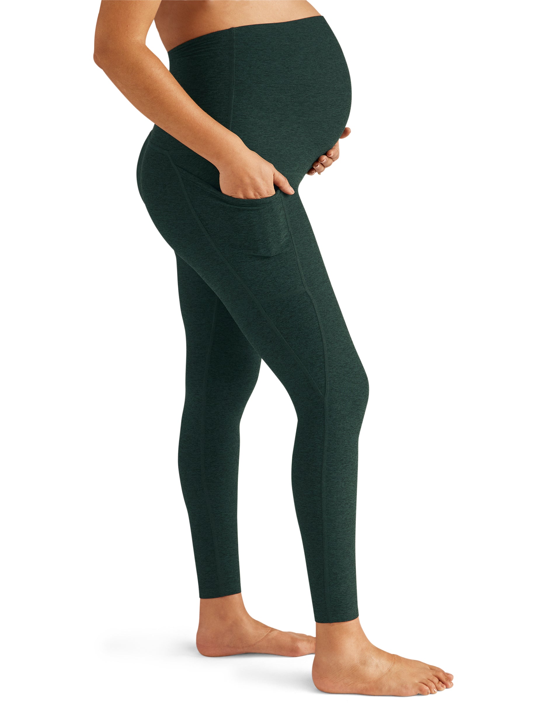 Spacedye Love The Bumps Maternity Pocket Midi Leggings - Midnight Green Heather