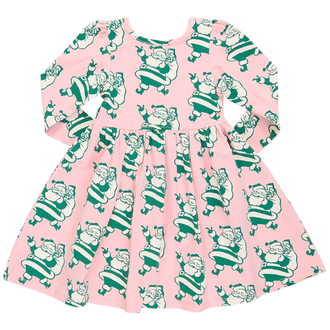 Girls Organic Steph Dress - Holly Jolly Santa