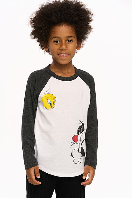 Looney Tunes - Tweety & Sylvester Baseball Tee - Black and Vintage Black