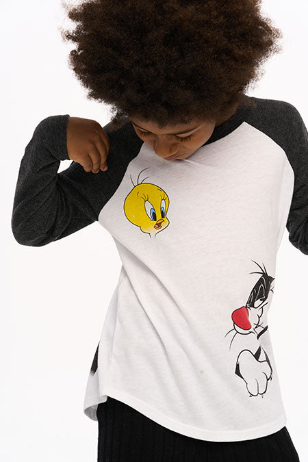 Looney Tunes - Tweety & Sylvester Baseball Tee - Black and Vintage Black