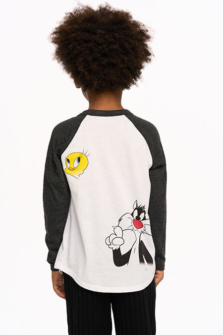 Looney Tunes - Tweety & Sylvester Baseball Tee - Black and Vintage Black