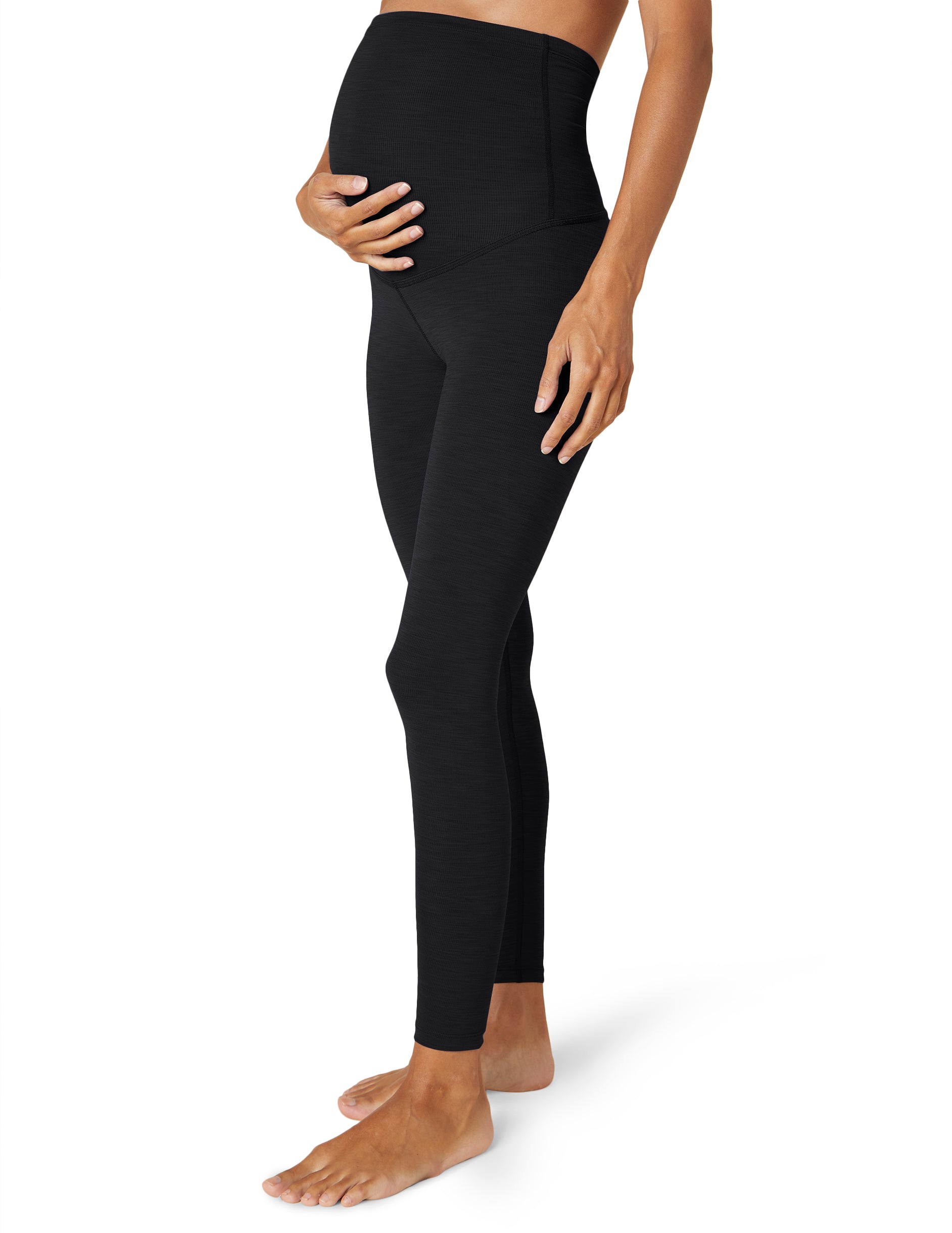 Maternity Heather Rib Midi Legging - Black Heather