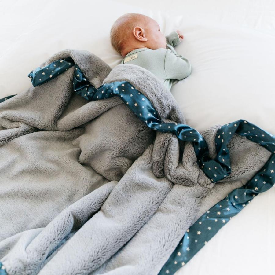 Navy Twinkle Star Satin Border Blanket - Receiving Blankets Saranoni 